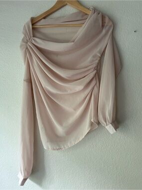 Women’s Sheer Draped Blush‎ Pink Long-Sleeve Top